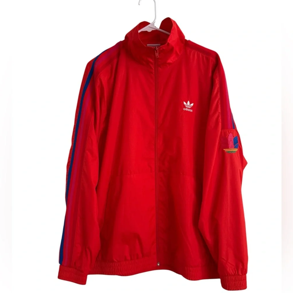 Adidas Originals Men's 3D Trefoil 3-Stripes Windbreaker Jacket Active Red Size L